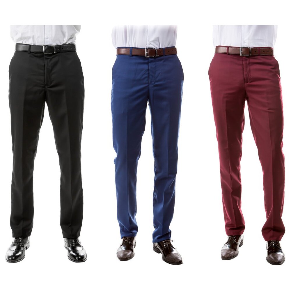 Azzuro Bold Mix 3-Pack of Men’s Dress Pants (Unhemmed/Open Bottom)